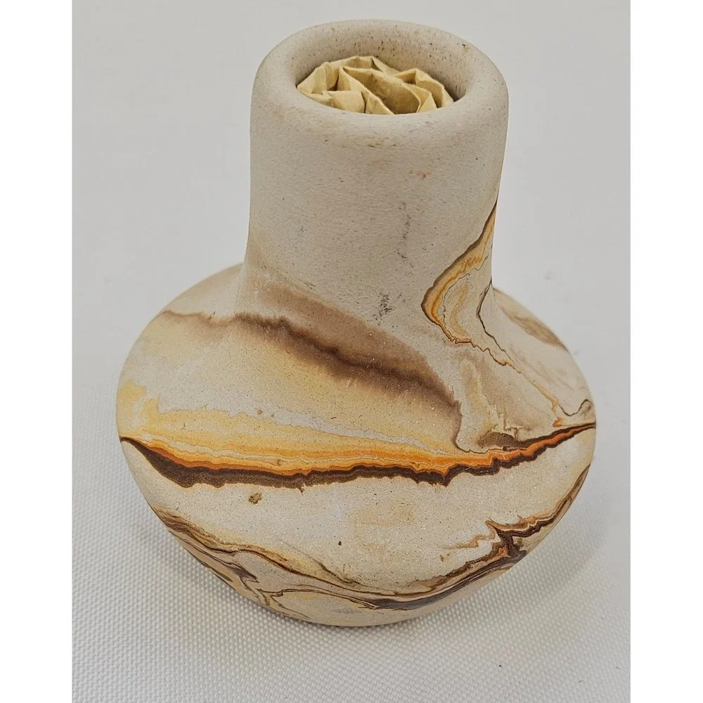 Nemadji‎ Earth Pottery Marbled Swirl Vase USA Hand Made Southwestern Decor 3.5in